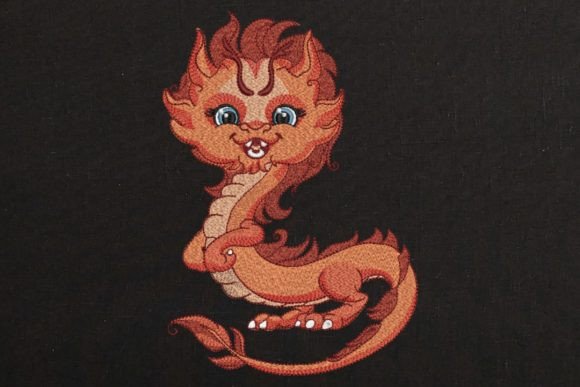 Cute Orange Baby Dragon Embroidery Design